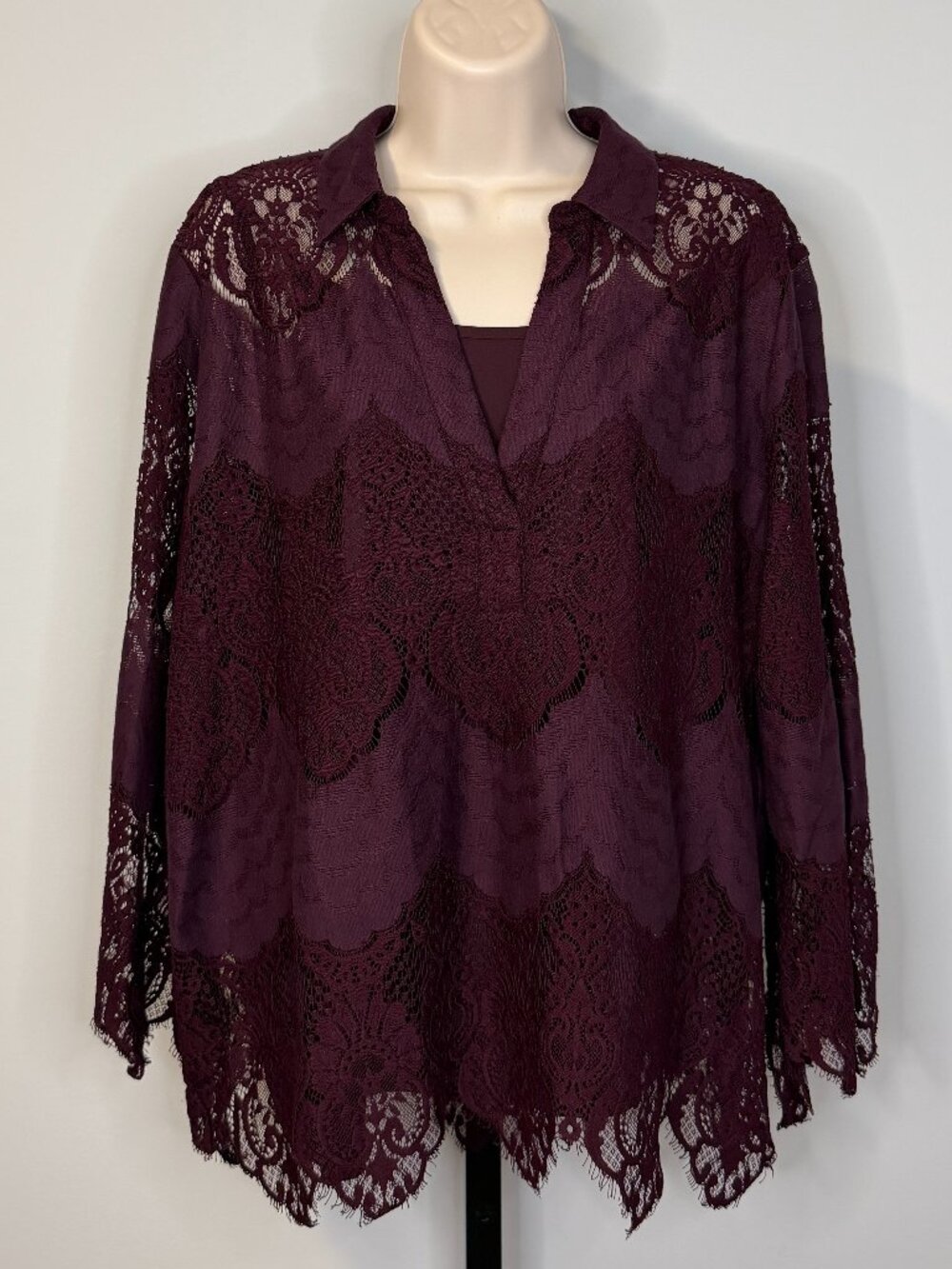 Chico's Purple Long Sleeve Lace Top - Size 3